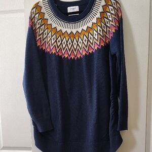 Old Navy Women's Navy Sweater with Multicolor Pattern NWOT